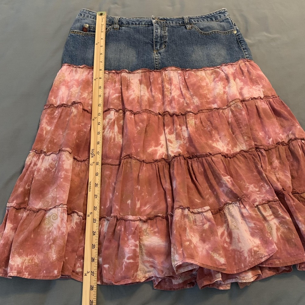 Jalate Skirt Womens 11 Blue Pink Denim Tiered Ruffle Boho Peasant 5 Pocket Lined - Picture 4 of 9